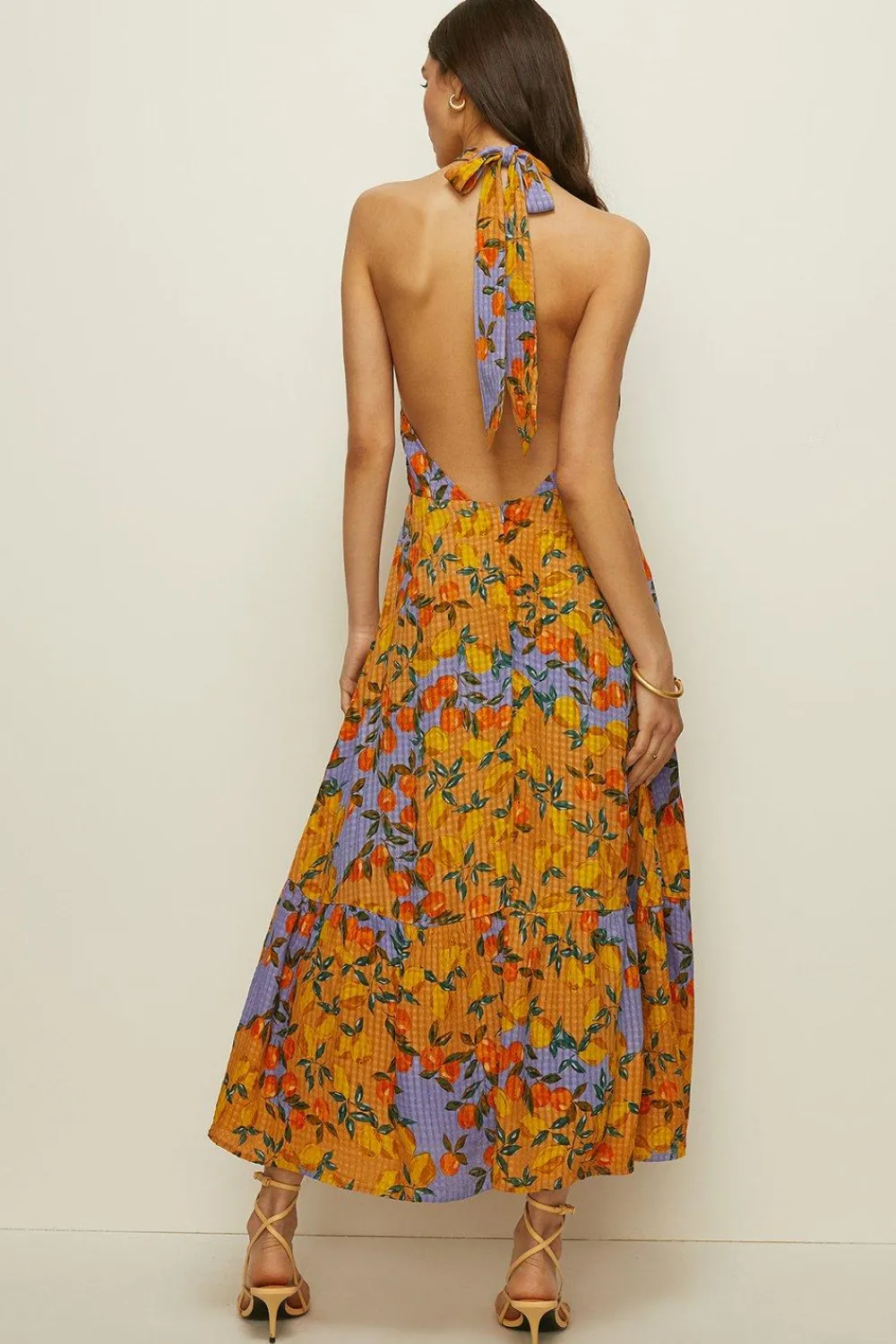 Best Oasis Fruit Print Halter Midi Dress Multi