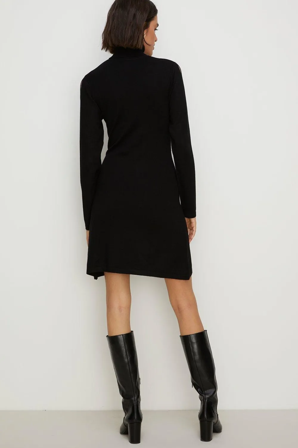 Sale Oasis Funnel Neck Cut Out Sleeve Mini Skater Dress Black