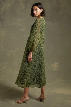 Sale Oasis Geo Embroidered Organza V Neck Midi Dress Black