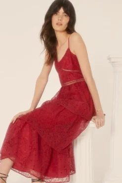 Fashion Oasis Geo Organza Strappy Tiered Midi Dress Hot Pink