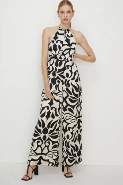 Clearance Oasis Geo Printed Belted Halter Jumpsuit Mono