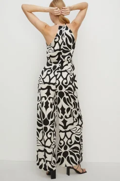 Clearance Oasis Geo Printed Belted Halter Jumpsuit Mono
