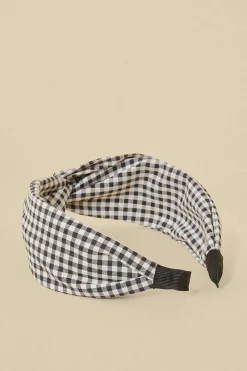 Hot Oasis Gingham Knot Headband Blue