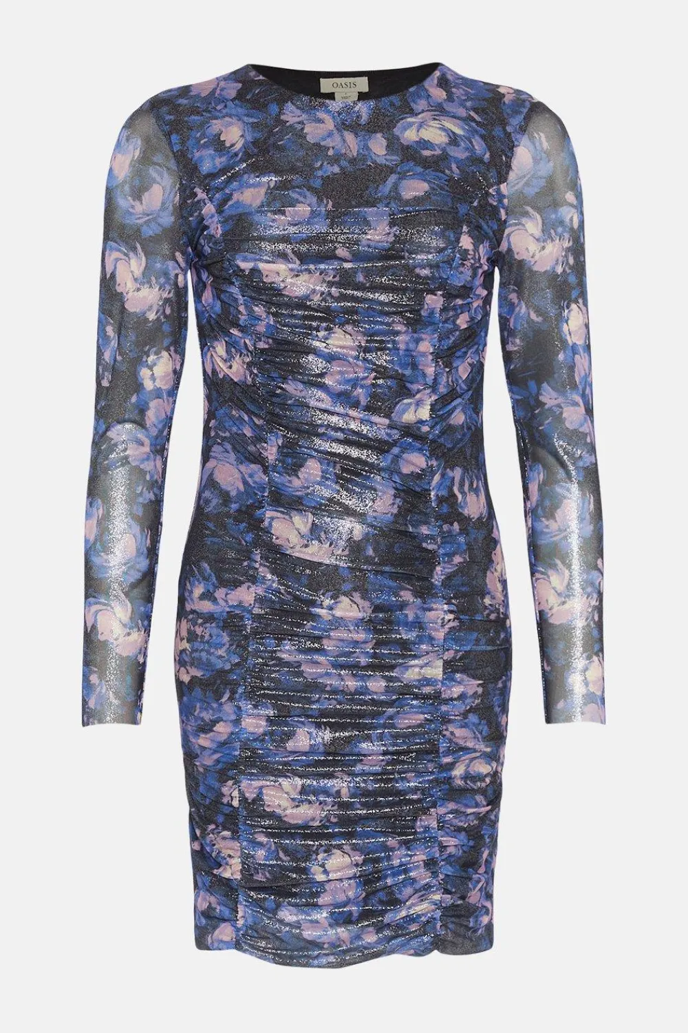 Fashion Oasis Glitter Floral Mesh Ruched Front Dress Multi