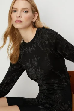 Online Oasis Glitter Jacquard Twist Back Knit Mini Dress Black
