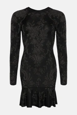 Online Oasis Glitter Jacquard Twist Back Knit Mini Dress Black