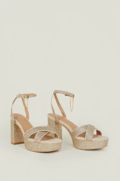 Clearance Oasis Glitter Platform Sandals Gold