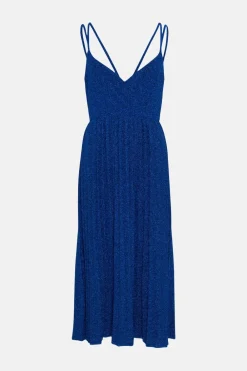 Online Oasis Glitter Slinky Pleated Wrap Bodice Midi Dress Cobalt