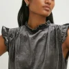 Online Oasis Glitter Velvet Frill Detail Sleeveless Top Grey
