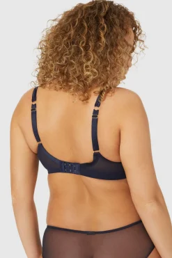 New Oasis Gorgeous Applique Embroidery Plunge Bra Navy