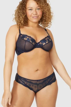 New Oasis Gorgeous Applique Embroidery Plunge Bra Navy