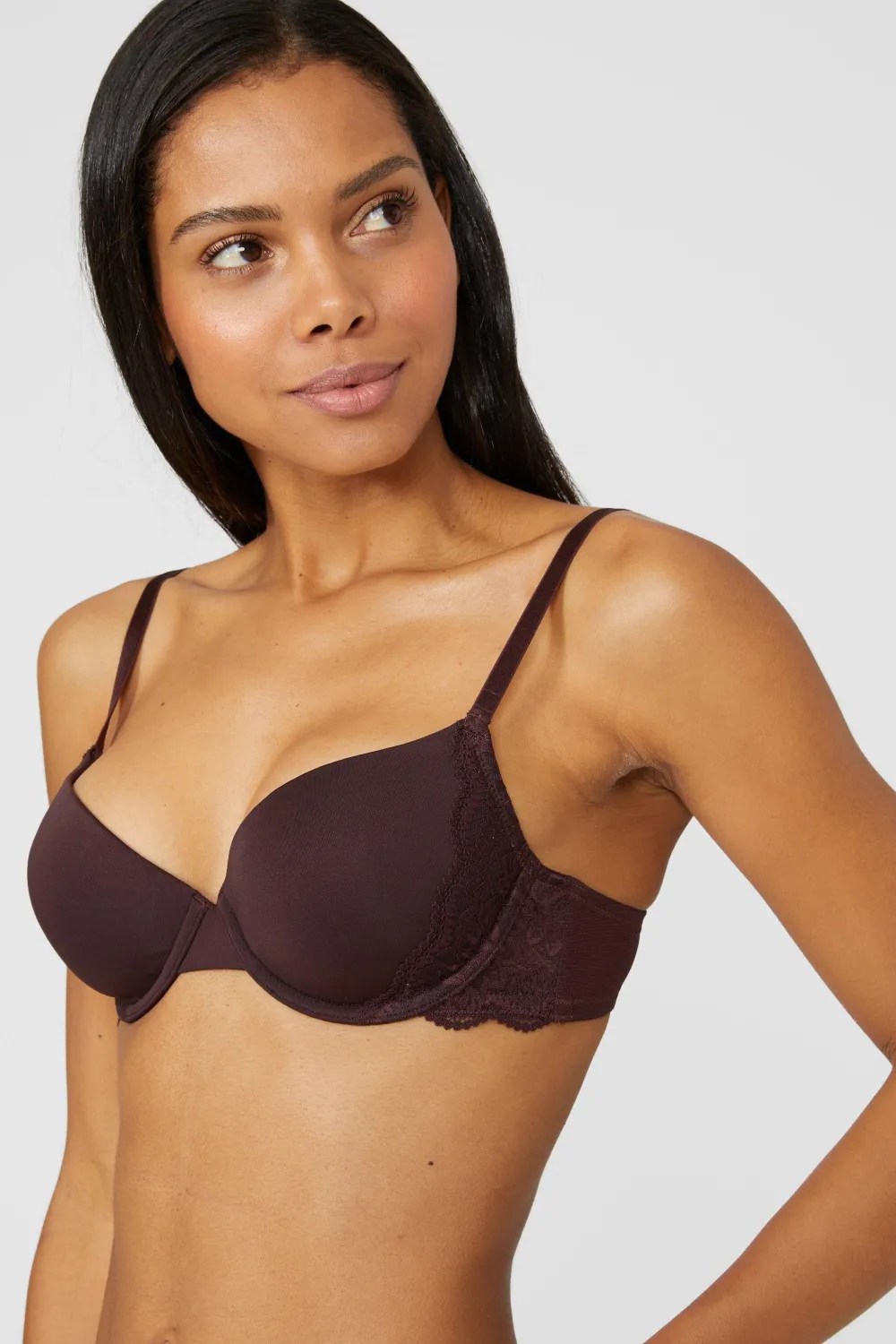 Fashion Oasis Gorgeous Smooth Lace T-Shirt Bra Chocolate