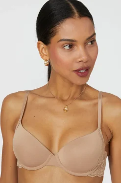 Fashion Oasis Gorgeous Smooth Lace T-Shirt Bra Almond