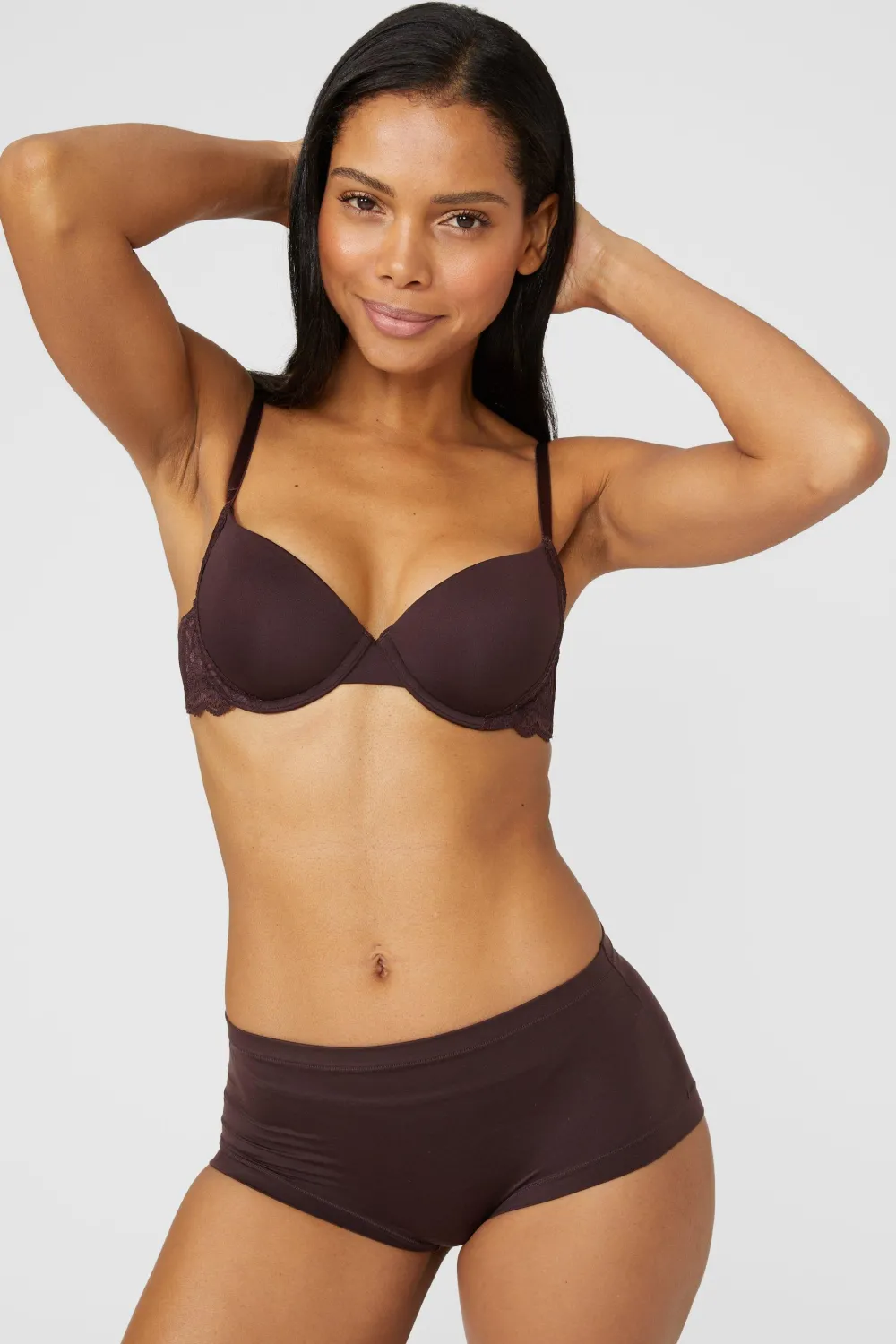 Fashion Oasis Gorgeous Smooth Lace T-Shirt Bra Chocolate