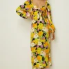 Discount Oasis Graphic Floral Tie Front Midi Dress Yellow