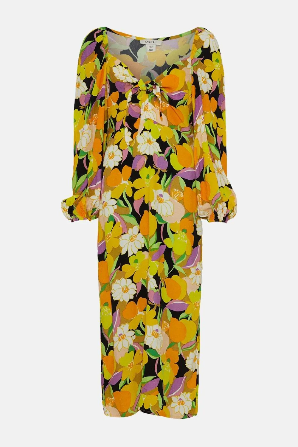 Discount Oasis Graphic Floral Tie Front Midi Dress Yellow