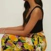 Online Oasis Graphic Floral Tie Wrap Midi Skirt Yellow