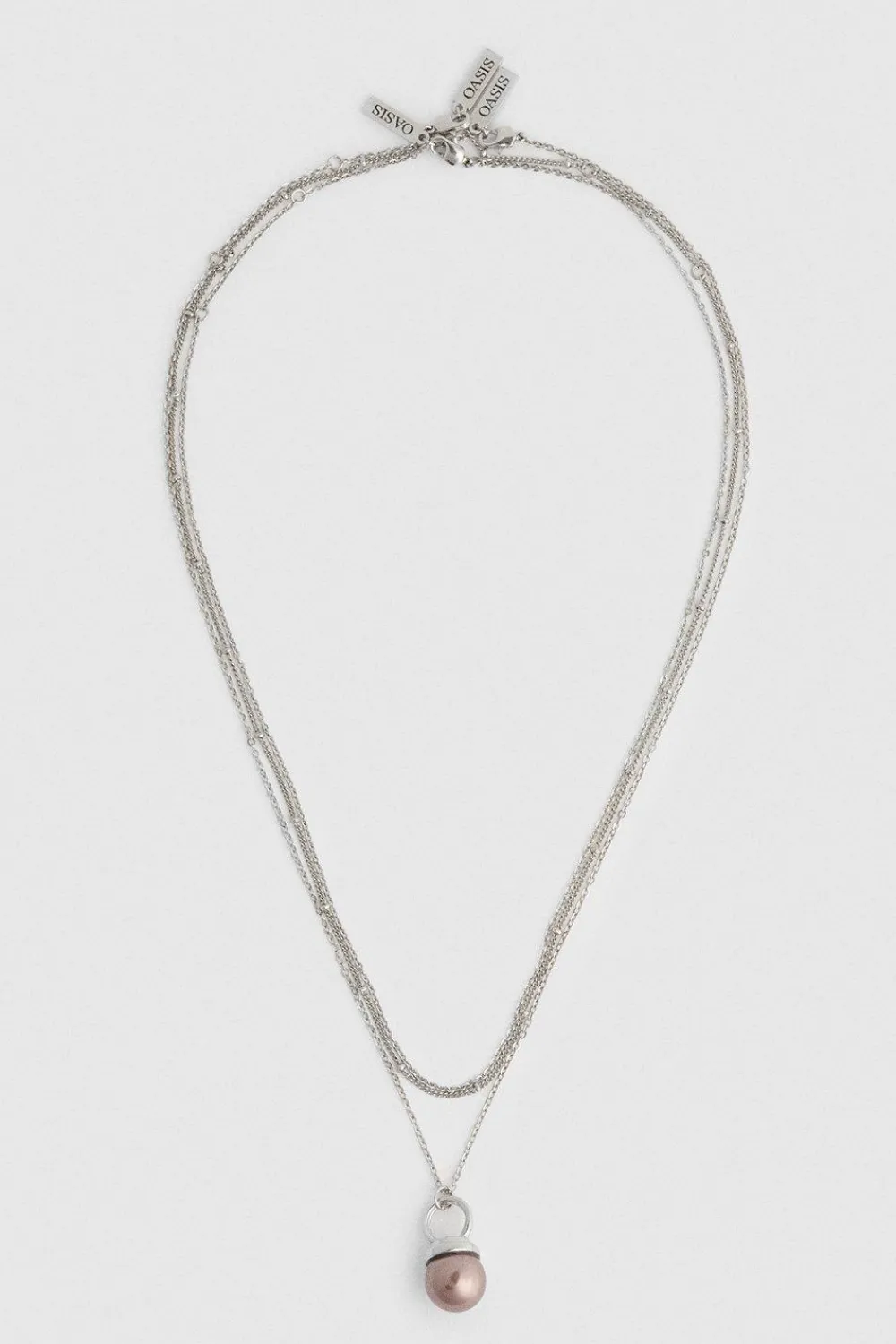 New Oasis Gunmetal Pearl Chain Three Row Necklace Silver