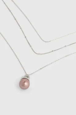 New Oasis Gunmetal Pearl Chain Three Row Necklace Silver