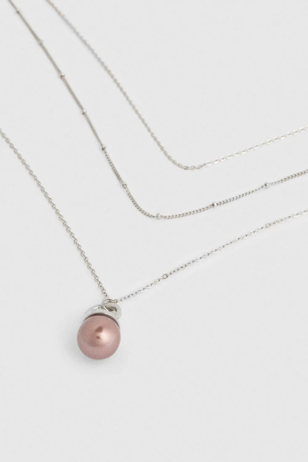 New Oasis Gunmetal Pearl Chain Three Row Necklace Silver