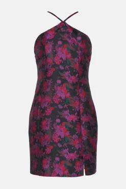 Online Oasis Halter Neck Floral Jacquard Mini Slip Dress Multi