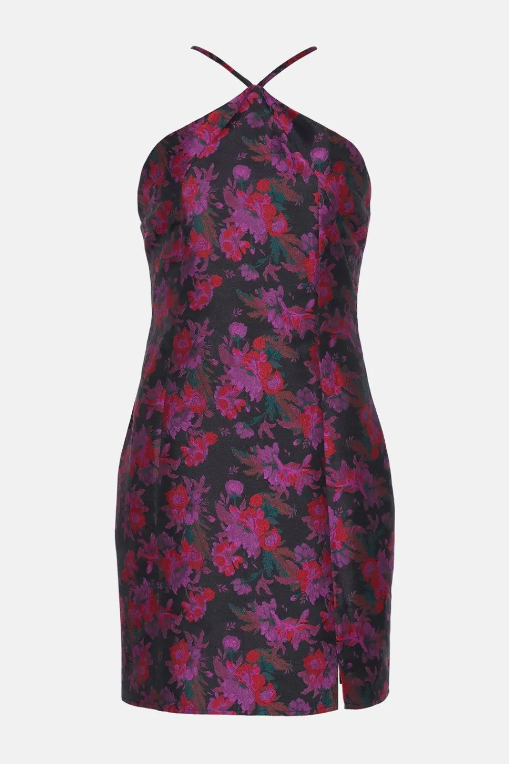 Online Oasis Halter Neck Floral Jacquard Mini Slip Dress Multi