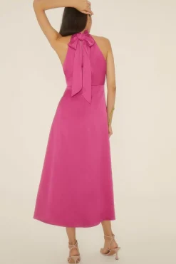New Oasis Halter Neck Midi Dress Magenta