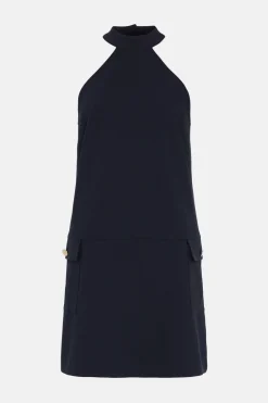 Best Oasis Halter Neck Stretch Crepe Mini Dress Navy