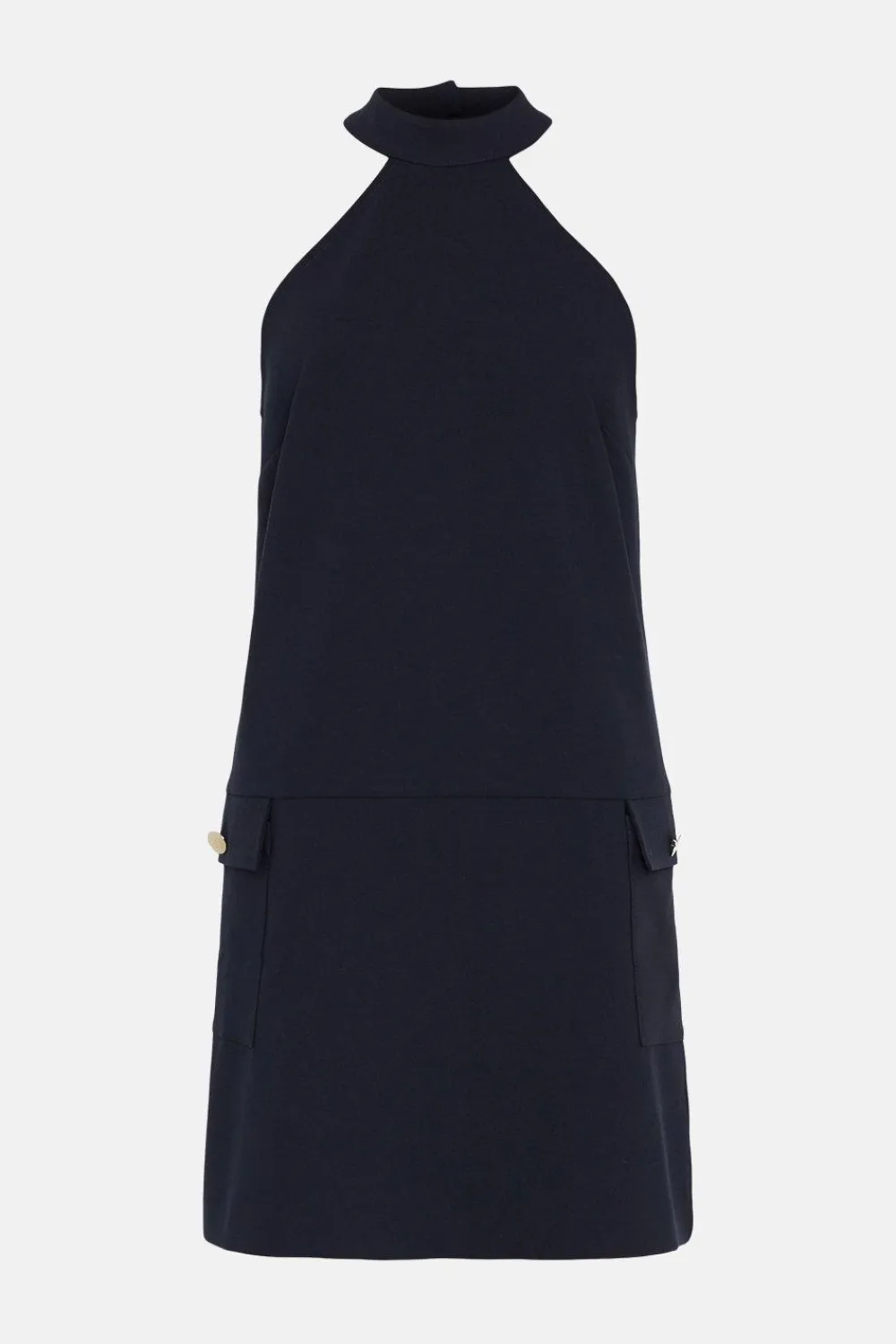 Best Oasis Halter Neck Stretch Crepe Mini Dress Navy