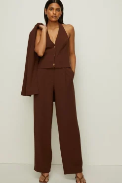 Fashion Oasis Halter Neck Tailored Top Brown