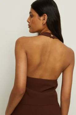 Fashion Oasis Halter Neck Tailored Top Brown