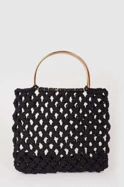 Clearance Oasis Hand Crotchet Ring Handlebag Black