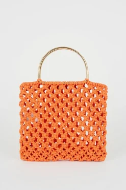 Fashion Oasis Hand Crotchet Ring Handlebag Orange