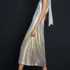 Best Oasis Hand Embellished Ombre Sequin Halter Midi Dress Gold