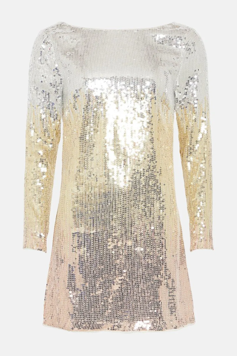 Clearance Oasis Hand Embellished Ombre Sequin Cowl Back Mini Shift Dress Gold