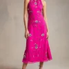 Discount Oasis Hand Embellished Sequin Halter Neck Midi Dress Bright Pink