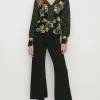 New Oasis Hawaiian Leaf Button Tea Blouse Black