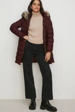 Clearance Oasis Heat Seal Midi Puffer Jacket Berry
