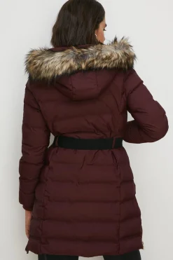 Clearance Oasis Heat Seal Midi Puffer Jacket Berry