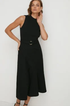 Outlet Oasis High Neck Ponte Midi Dress Black