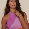 New Oasis High Neck Tie Dye Stripe Midi Dress Orange