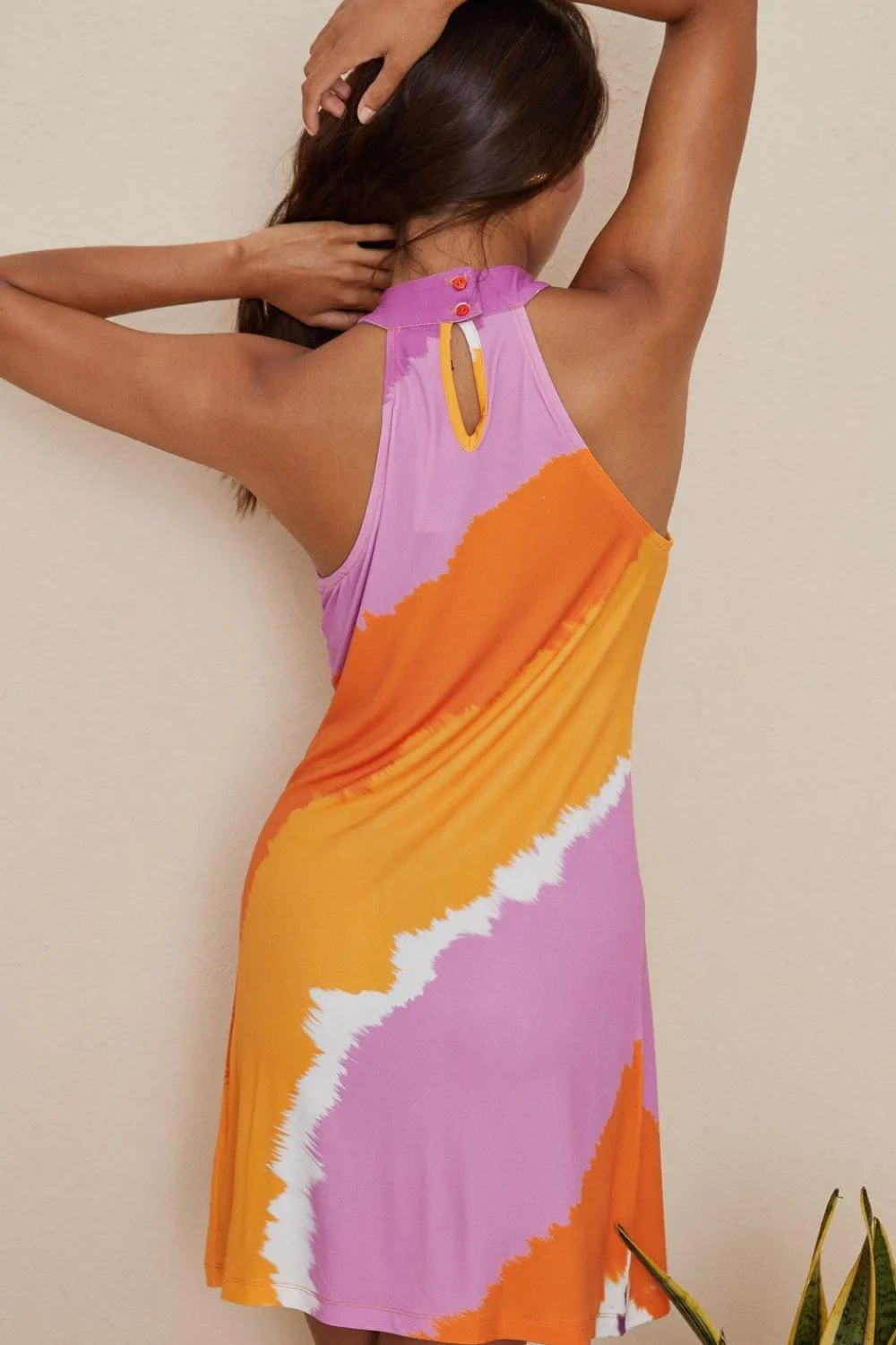 Clearance Oasis High Neck Tie Dye Stripe Mini Dress Orange