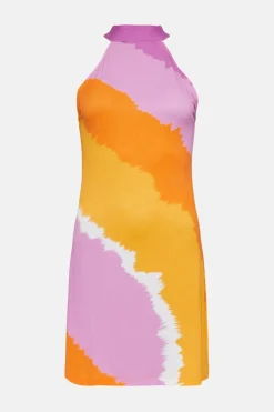 Clearance Oasis High Neck Tie Dye Stripe Mini Dress Orange