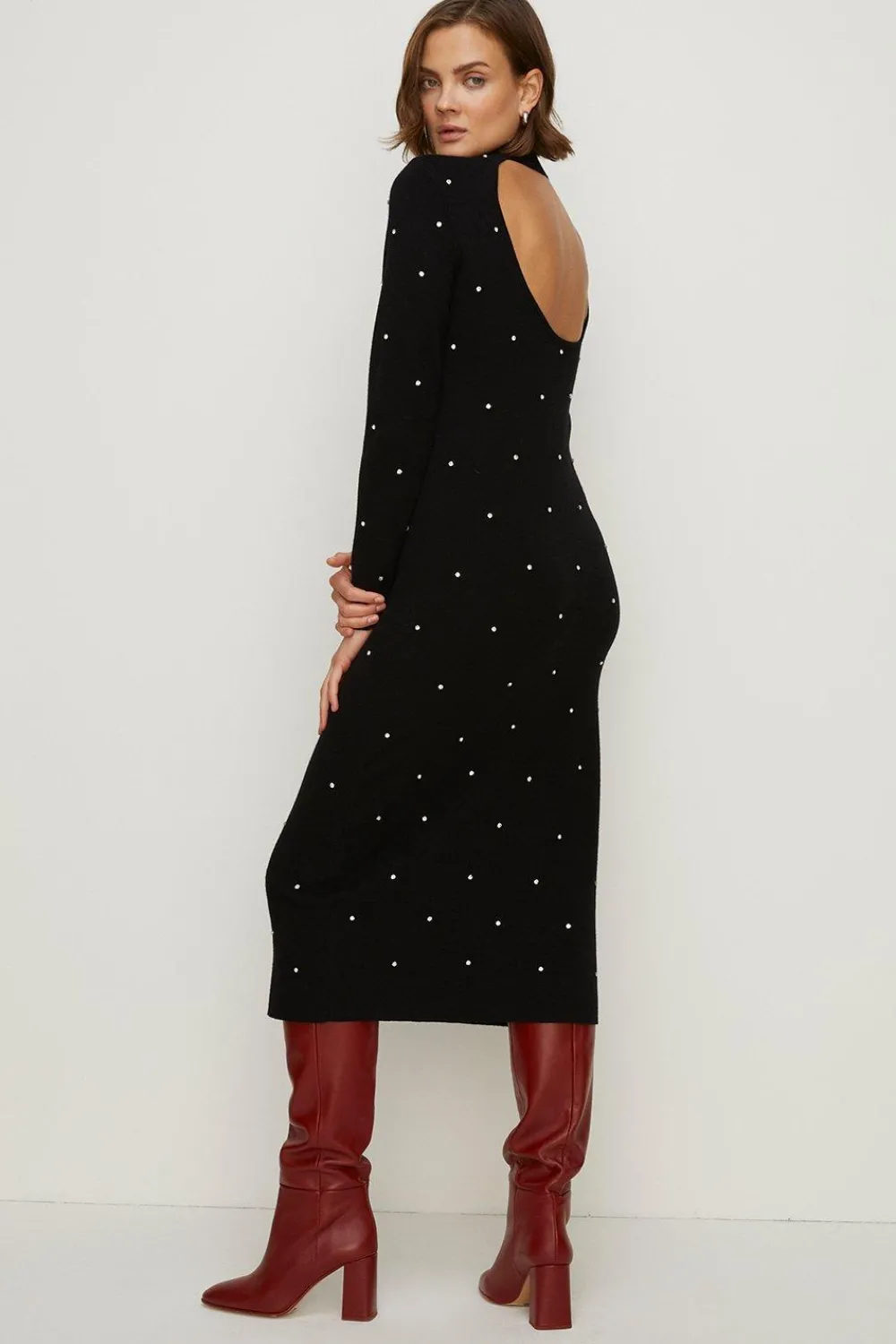 Discount Oasis Hotfix Open Back Knitted Midi Dress Black