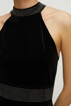 Sale Oasis Hotfix Velvet Halter Jumpsuit Black