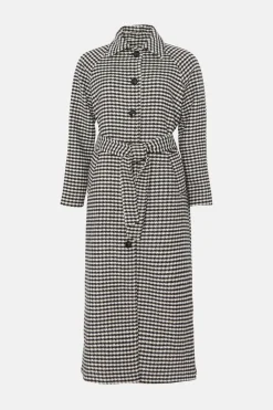 Fashion Oasis Houndstooth Check Belted Coat Mono