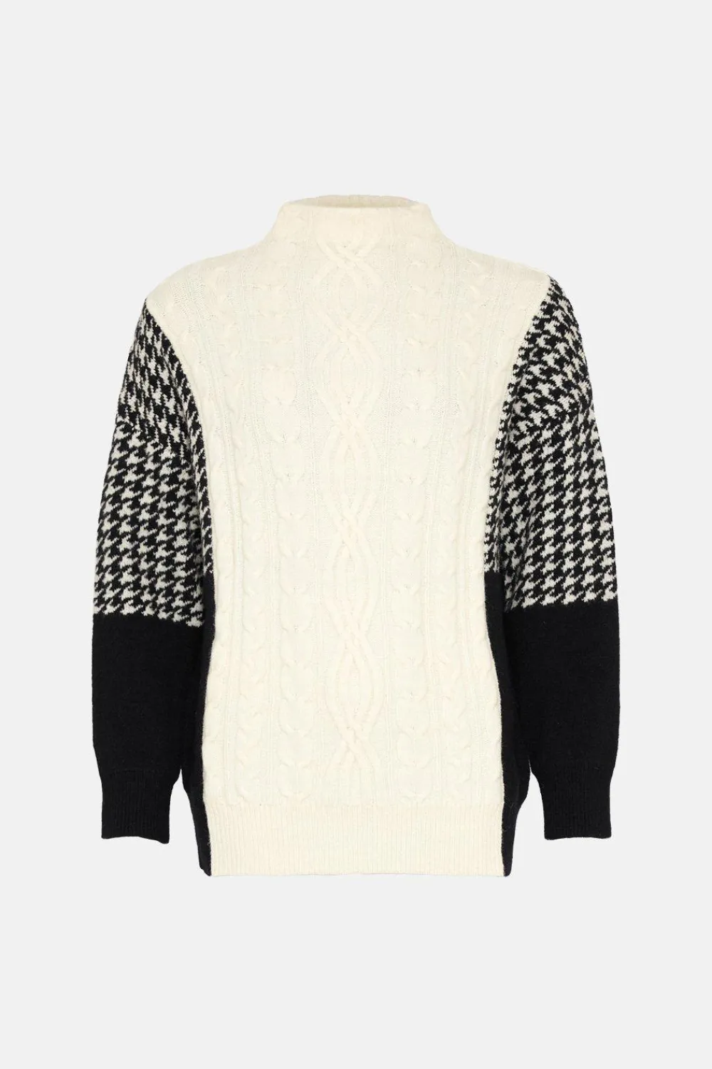 Clearance Oasis Houndstooth Contrast Cable Knit Jumper Ecru