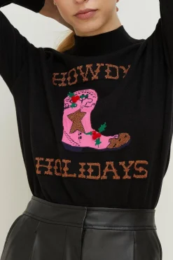 Hot Oasis Howdy Holidays Christmas Jumper Black