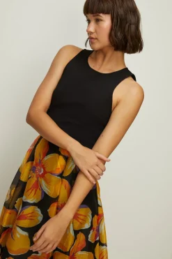 Outlet Oasis 2 In 1 Floral Printed Organza Midi Dress Black