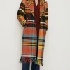 Discount Oasis Italian Wool Mix Check Fringed Longline Coat Multi